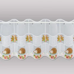 Herbstlich bestickte Scheibengardine Kleine Igel  35 cm hoch