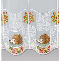 Herbstlich bestickte Scheibengardine Kleine Igel  Detauibild 35 cm