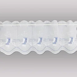 Maritime Stickerei-Scheibengardine Am Meer in blau-weiß 30 cm hoch