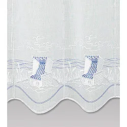 Maritime Stickerei-Scheibengardine Am Meer in blau-weiß Detailbild