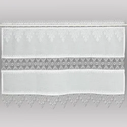 Weiße Landhausgardine Linda mit modernen Plauener Spitzenkanten 60 cm hoch