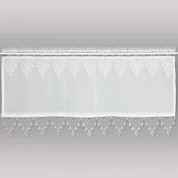 Weiße Landhausgardine Linda mit modernen Plauener Spitzenkanten 40 cm hoch