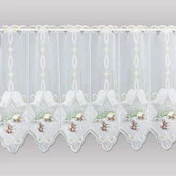 Bestickte Wintergardine Futterkrippe mit Hase 55 cm hoch