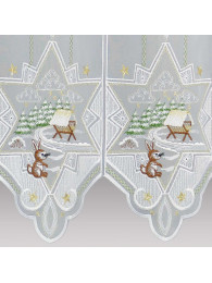 Bestickte Wintergardine Futterkrippe mit Hase Detailbild