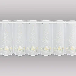 Bestickte Wintergardine Haus im Schnee 35 cm hoch