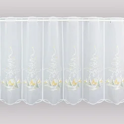 Bestickte Wintergardine Haus im Schnee 55 cm hoch