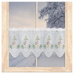 Bestickte Wintergardine Kleiner Schneemann Plauener Spitze 35 cm hoch