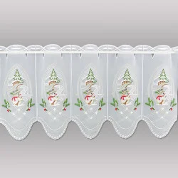 Bestickte Wintergardine Kleiner Schneemann Plauener Spitze 35 cm hoch