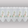 Halbtransparente Bistrogardine aus Plauener Spitze mit Schneemann & Tannenbaum freigestellt,  35 cm hoch
