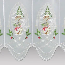 Bestickte Wintergardine Kleiner Schneemann Detailbild