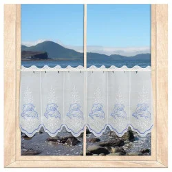 Bestickte Scheibengardine Delfine in blau-weiß 40 cm hoch