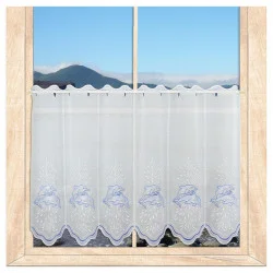 Bestickte Scheibengardine Delfine in blau-weiß 60 cm hoch