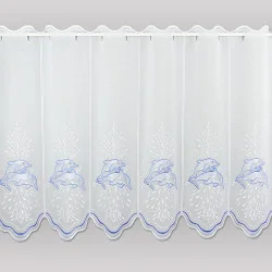 Bestickte Scheibengardine Delfine in blau-weiß 60 cm hoch