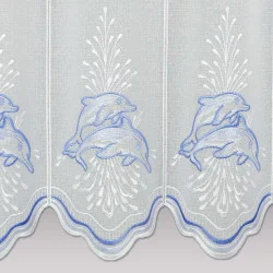 Bestickte Scheibengardine Delfine in blau-weiß Detailbild