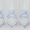 Detailansicht Badgardine mit blauen Delfinen und Stickerei.