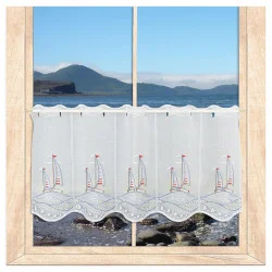 Maritim bestickte Kurzgardine Segelboote im Sonnenuntergang 35 cm hoch