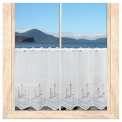 Maritim bestickte Kurzgardine Segelboote im Sonnenuntergang 55 cm hoch