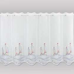Maritim bestickte Kurzgardine Segelboote im Sonnenuntergang 55 cm hoch