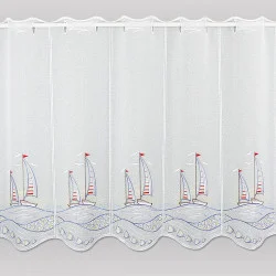 Maritim bestickte Kurzgardine Segelboote im Sonnenuntergang 80 cm hoch