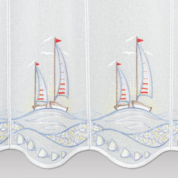 Maritim bestickte Kurzgardine Segelboote im Sonnenuntergang Detailbild