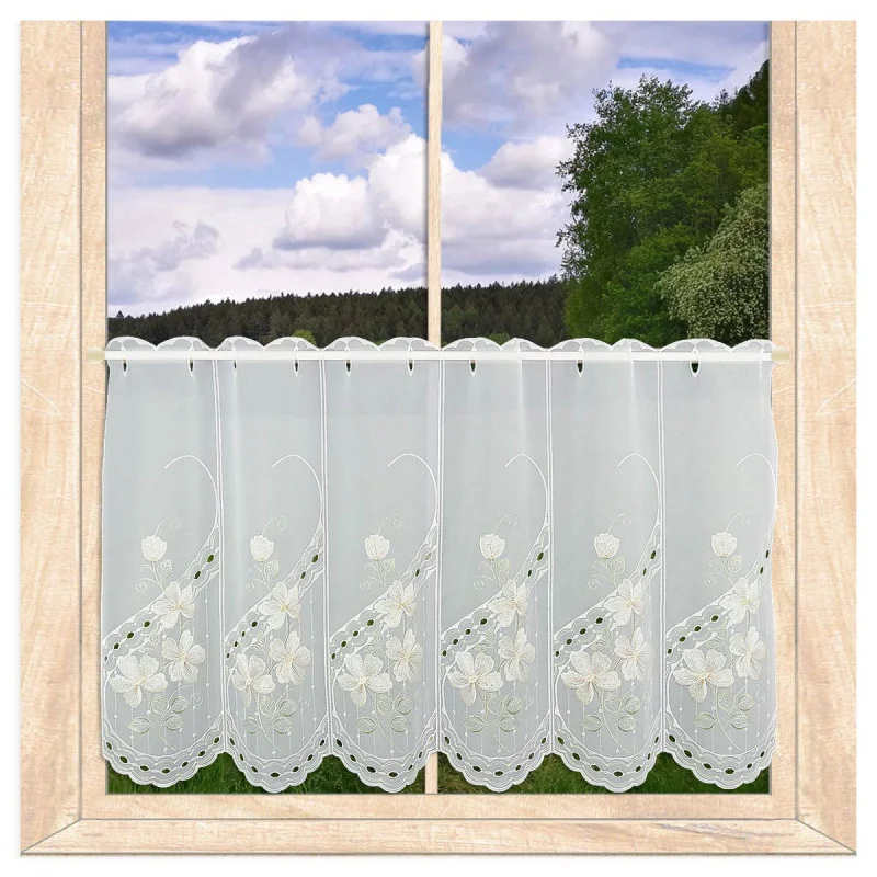 Eleganter Stickerei-Kurzstore Buschwindröschen Plauener Spitze 55 cm hoch