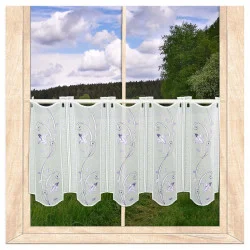 Stickerei-Scheibengardine Blütenranke in weiß-lila 35 cm hoch