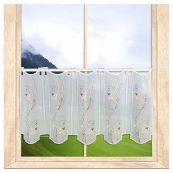 Elegante Kurzgardine Blütenranke in lachs-weinrot 35 cm hoch