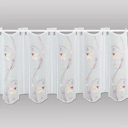 Elegante Kurzgardine Blütenranke in lachs-weinrot 35 cm hoch