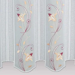 Elegante Kurzgardine Blütenranke in lachs-weinrot Detailbild