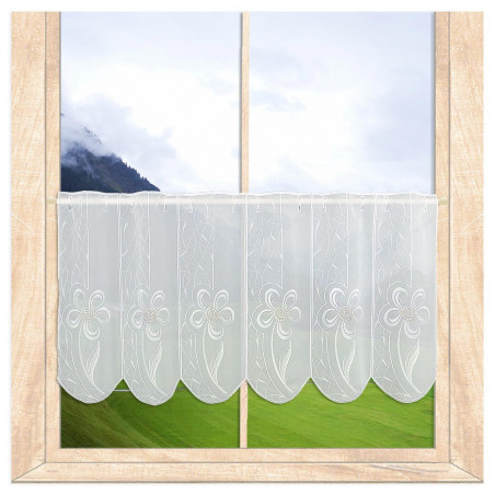 Moderner Stickerei-Kurzstore Flower Plauener Spitze weiß-rosé 40 cm hoch Moderner Stickerei-Kurzstore Flower Plauener Spitze weiß-rosé 40 cm hoch