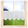 Moderner Stickerei-Kurzstore Flower Plauener Spitze weiß-rosé am Holzfenster, 30 cm hoch