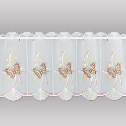 Hochwertiger Stickerei-Kurzstore Schmetterlinge  35 cm hoch auf grauem Hintergrund.