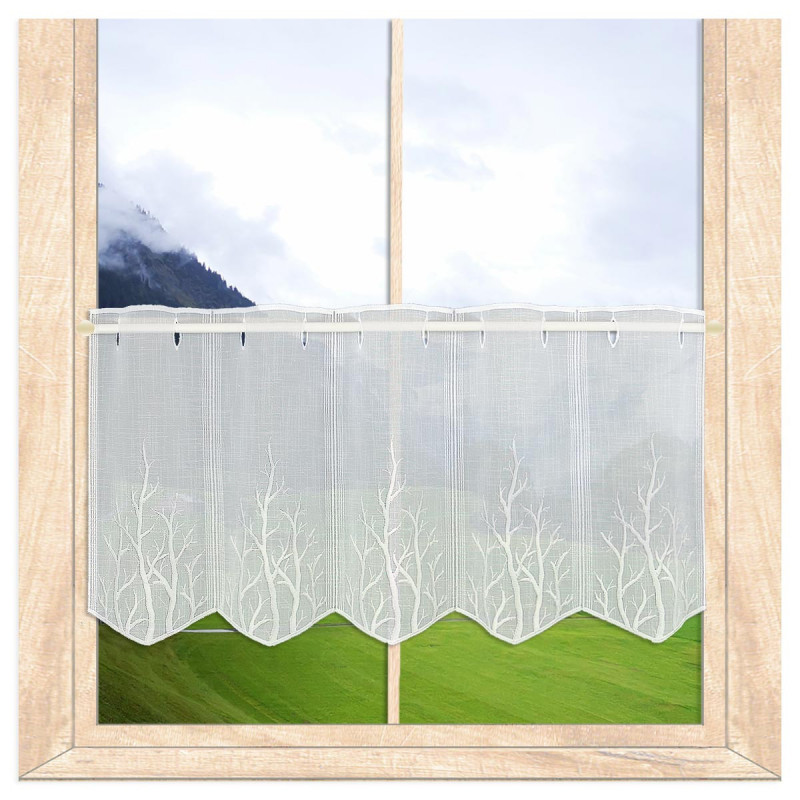 Modern bestickte Bistrogardine Alina Plauener Spitze 35 cm hoch