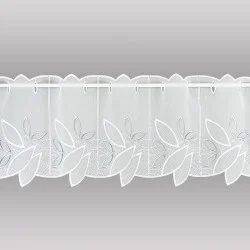Moderne Plauener Stickerei-Kurzgardine Darlen in weiß-grau 30 cm hoch