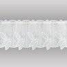 Halbtransparenter weißer Bistrovorhang aus Voile mit Blätter-Stickerei und Stangendurchzug. 30 cm hoch