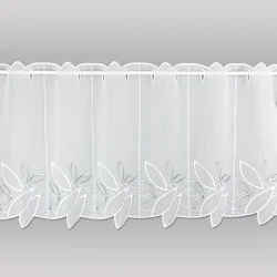 Moderne Plauener Stickerei-Kurzgardine Darlen in weiß-grau 55 cm hoch