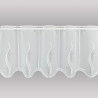 Halbtransparente weiße Scheibengardine aus Fein-Voile mit eleganter Wellenstickerei und Cut-Outs. 30 cm hoch