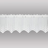 Halbtransparenter weißer Bistrovorhang mit Zick-Zackabschluss und Ösen-Stangendurchzug.  30 cm hoch