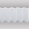 Weiße Scheibengardine aus feinem Voile mit geometrischer Stickerei & Wellensaum, Freisteller. 30 cm hoch