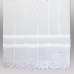 Hochwertige Raffgardine Helena mit Plauener Spitze Bohrstickerei