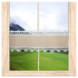 Landhausgardine Annie in beige kariert mit Plauener Spitze 25 cm hoch