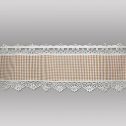 Landhausgardine Annie in beige kariert mit Plauener Spitze 25 cm hoch