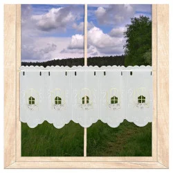 Bestickte Kurzgardine Blumenfenster in weiß-lila