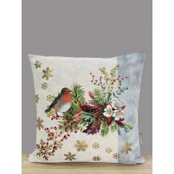 Winterlicher Gobelin-Kissenbezug Gesteck 45x45 cm