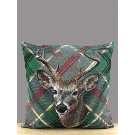 Hochwertiger Gobelin Kissenbezug Karohirsch 45x45 cm Hochwertiger Gobelin Kissenbezug Karohirsch 45x45 cm