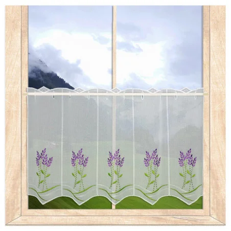 Transparente Plauener Stickerei-Scheibengardine Lavendel