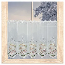 Stickerei-Scheibengardine Winterwald mit Reh 55 cm hoch