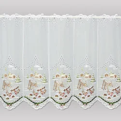 Stickerei-Scheibengardine Winterwald mit Reh 55 cm hoch