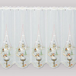 Stickerei-Kurzgardine Winterlandschaft mit Kirche 55 cm hoch