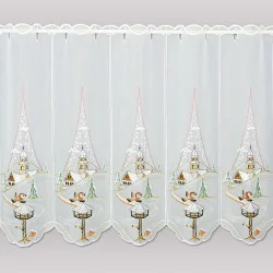 Stickerei-Kurzgardine Winterlandschaft mit Kirche 55 cm hoch